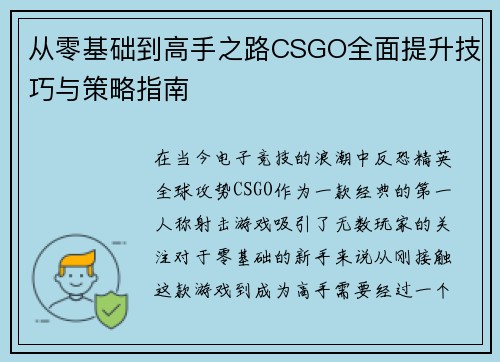 从零基础到高手之路CSGO全面提升技巧与策略指南